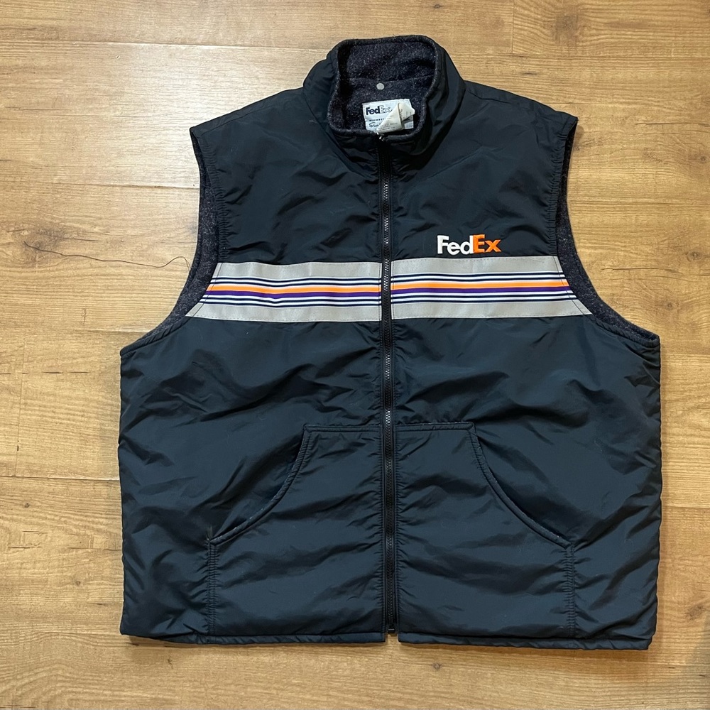 Vintage FedEx Zip Vest Nylon Fleece Lined Adult XXL Blue Reflective NEW